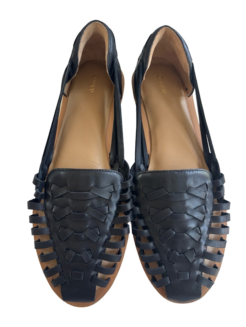 Quince Women’s Black Leather Woven Huarache Flats Sz 9